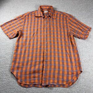 Artioli Made In Italy Plaid Shirt Orange Blue Men’s Size Large